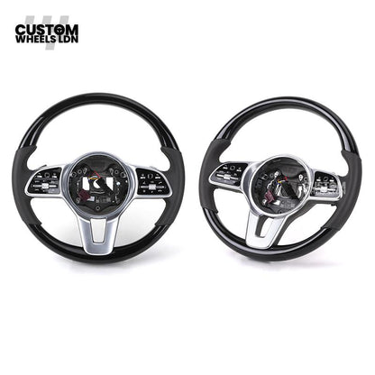 Mercedes Custom Steering Wheel | Silver AMG Dual-Spoke Style | Black Leather Grip | Fits W205 W213 W222 + more | Retrofit Option Available