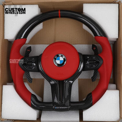 BMW Custom F-Series Carbon Fibre & Red Steering Wheel – Perforated Leather | Fits F20 F22 F30 F32 F36 M2 M3 M4 + more