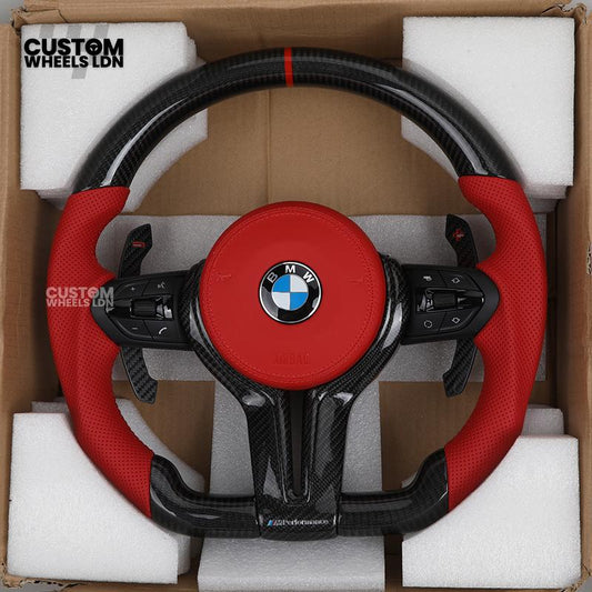 BMW Custom F-Series Carbon Fibre & Red Steering Wheel – Perforated Leather | Fits F20 F22 F30 F32 F36 M2 M3 M4 + more