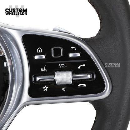 Mercedes Custom Steering Wheel | Silver AMG Dual-Spoke Style | Black Leather Grip | Fits W205 W213 W222 + more | Retrofit Option Available
