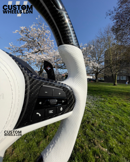 BMW Custom Steering Wheel for F and G | In Stock | – Carbon Fiber & White Leather Fully Loaded with M1/M2 Option