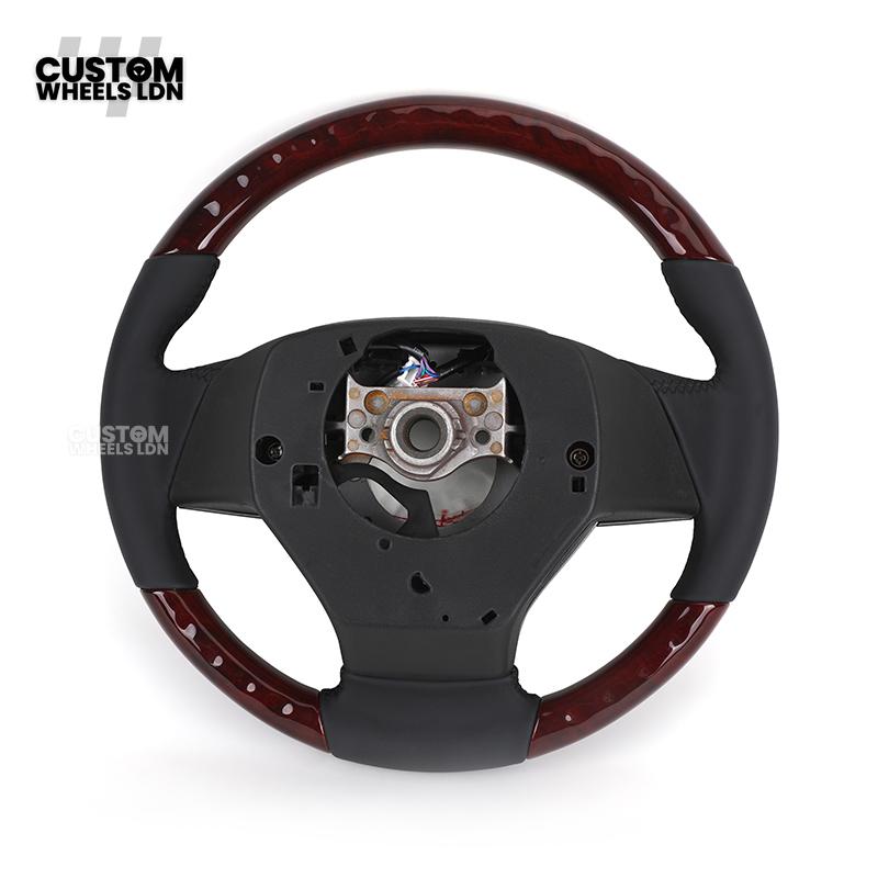 Toyota Custom Steering Wheel – Dark Cherry Wood Trim, Smooth Leather, OEM Controls | Fits Land Cruiser, Alphard, Camry + more | Plug & Play | Ideal Retrofit for a Luxury Finish