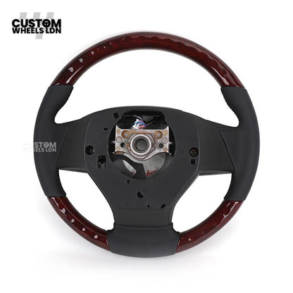 Toyota Custom Steering Wheel – Dark Cherry Wood Trim, Smooth Leather, OEM Controls | Fits Land Cruiser, Alphard, Camry + more | Plug & Play | Ideal Retrofit for a Luxury Finish