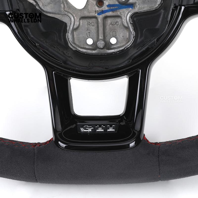VW MK7 Custom Steering Wheel | Alcantara Wrap, Red Centre Stripe, Full Plug & Play Complete Wheel | Fits Golf MK7, GTI, R + more