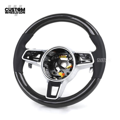 Porsche Custom Steering Wheel – Carbon Fibre & Leather with Chrome Trim | Fits 997, 991, Panamera, Cayenne, Cayman (2000+ Plug & Play)