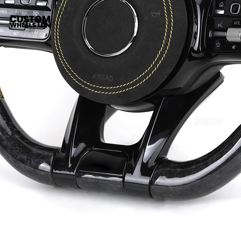 Mercedes Custom AMG Steering Wheel Alcantara & Forged Carbon | Yellow Stitching & Stripe | AMG Edition 1 | Paddle Shifters | Complete Retrofit | Fits GLC, GLE, CLS, E-Class, C-Class, W205, W213 + more