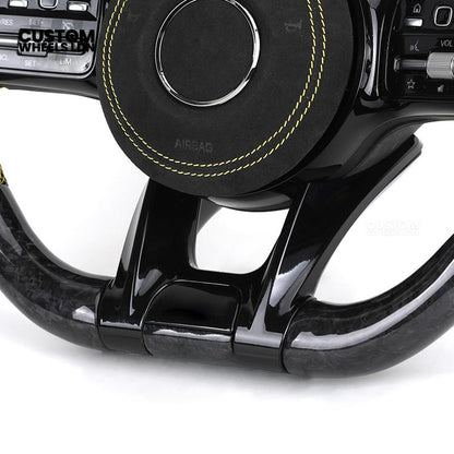 Mercedes Custom AMG Steering Wheel Alcantara & Forged Carbon | Yellow Stitching & Stripe | AMG Edition 1 | Paddle Shifters | Complete Retrofit | Fits GLC, GLE, CLS, E-Class, C-Class, W205, W213 + more
