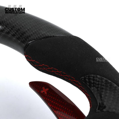 BMW Custom Carbon Fibre Steering Wheel – Red Trim & Paddles | Alcantara | M Performance Style | Plug & Play | Fits F20, F22, F30, F32, F36, M2, M3, M4, X1, X2 + more