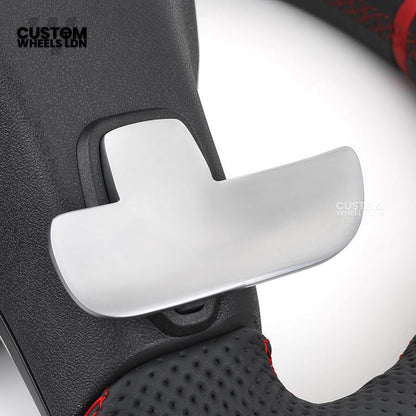 Mercedes Custom AMG Flat Bottom Steering Wheel – Black Leather, Red Stitching, Red Stripe, Silver Trim, Touch Buttons, Silver Paddles, AMG Badge | Fits C-Class, E-Class, CLS, GLC, GLE, G-Class + more | Plug & Play | Retrofit Upgrade for Older Models