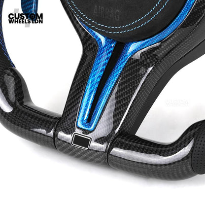 BMW Custom Carbon Fibre Steering Wheel – Blue Trim & Paddles | M Performance | Perforated Leather | Plug & Play | Fits F20, F22, F30, F32, F36, M2, M3, M4, X1, X2 + more