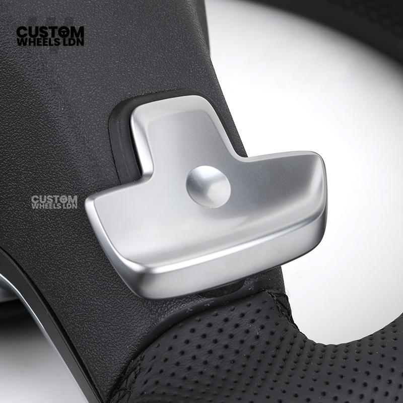 Mercedes Custom Steering Wheel – Satin Silver Spokes, Perforated Leather Grip, Flat Bottom Design | Complete Wheel with Airbag | Plug & Play | Retrofit for Older Models | Fits C-Class, E-Class, GLC, W205, W213, CLA + more