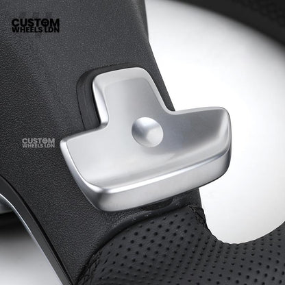 Mercedes Custom Steering Wheel – Satin Silver Spokes, Perforated Leather Grip, Flat Bottom Design | Complete Wheel with Airbag | Plug & Play | Retrofit for Older Models | Fits C-Class, E-Class, GLC, W205, W213, CLA + more