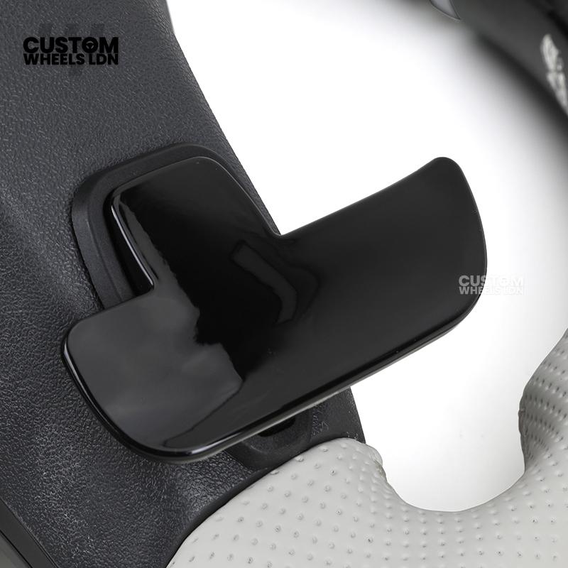Mercedes Custom AMG Flat Bottom Steering Wheel – White Leather & White Flake Forged Carbon, White Stripe, Black Trim, Touch Control Buttons, AMG Badge | Fits C-Class, E-Class, CLS, GLC, GLE, G-Class + more | Plug & Play | Retrofit Upgrade for Older Models