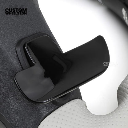 Mercedes Custom AMG Flat Bottom Steering Wheel – White Leather & White Flake Forged Carbon, White Stripe, Black Trim, Touch Control Buttons, AMG Badge | Fits C-Class, E-Class, CLS, GLC, GLE, G-Class + more | Plug & Play | Retrofit Upgrade for Older Models