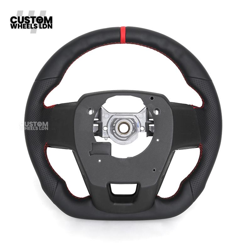 Toyota Custom GR Steering Wheel – Flat Bottom, Perforated Leather, Red Stitching, GR Badge | Fits Hilux GR Sport, Revo, Auris + More | Plug & Play | Complete Custom Spec Available | Upgrade for Older Models