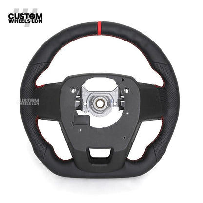 Toyota Custom GR Steering Wheel – Flat Bottom, Perforated Leather, Red Stitching, GR Badge | Fits Hilux GR Sport, Revo, Auris + More | Plug & Play | Complete Custom Spec Available | Upgrade for Older Models