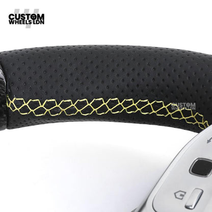 Mercedes Custom AMG Steering Wheel Carbon & Black Leather | Yellow Racing Stripe | AMG Style | Paddle Shifters | Complete Retrofit | Fits A-Class, C-Class, E-Class, GLC, CLA, W176, W205 + more