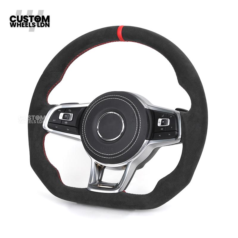 VW MK7 Custom Steering Wheel | Full Alcantara Wrap, Red Stitching & Stripe | Complete Plug & Play Wheel | Fits Golf MK7, GTI, R + more