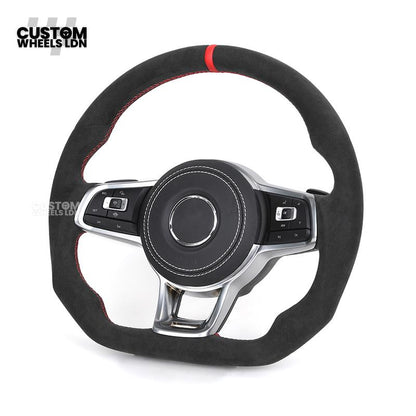 VW MK7 Custom Steering Wheel | Full Alcantara Wrap, Red Stitching & Stripe | Complete Plug & Play Wheel | Fits Golf MK7, GTI, R + more