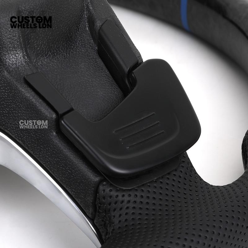 Volkswagen MK7 Custom Steering Wheel – Forged Carbon with Blue Centre Stripe & Perforated Leather Grips | Fits Golf GTI, R, Scirocco + more | Plug & Play Upgrade