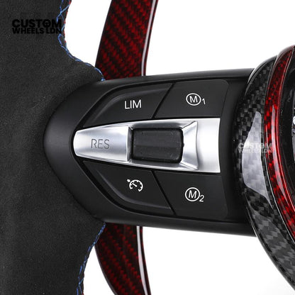 BMW Custom Carbon Fibre Steering Wheel – Red Paddle Set | Alcantara Sides | Track Style | Plug & Play | Fits F20, F22, F30, F32, F36, M2, M3, M4 + more