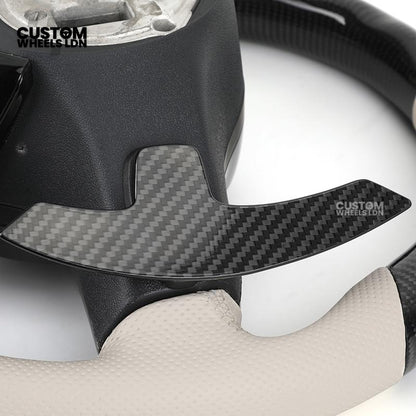 Mercedes Custom Steering Wheel | Piano Black & Carbon Fibre with Cream Leather & Beige Stripe | AMG Style | Complete Retrofit | Fits W205 W204 W212 W213 W218 + more
