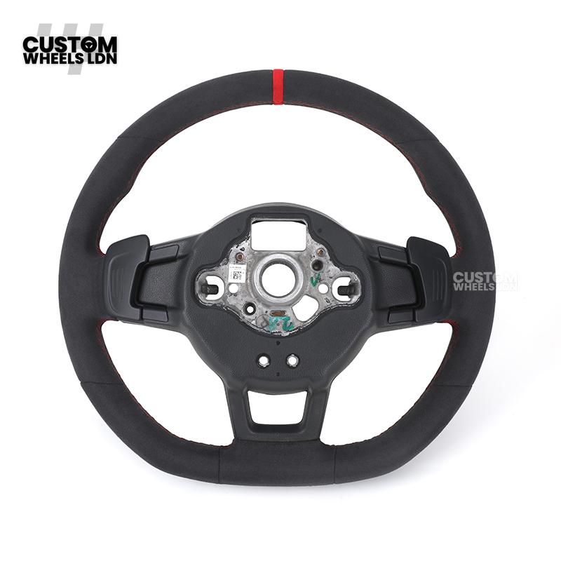 VW MK7 Custom Steering Wheel | Alcantara Wrap, Red Centre Stripe, Full Plug & Play Complete Wheel | Fits Golf MK7, GTI, R + more