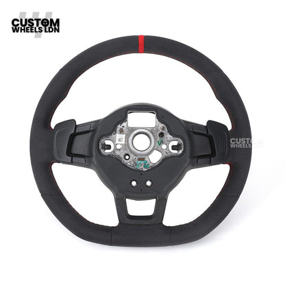 VW MK7 Custom Steering Wheel | Alcantara Wrap, Red Centre Stripe, Full Plug & Play Complete Wheel | Fits Golf MK7, GTI, R + more
