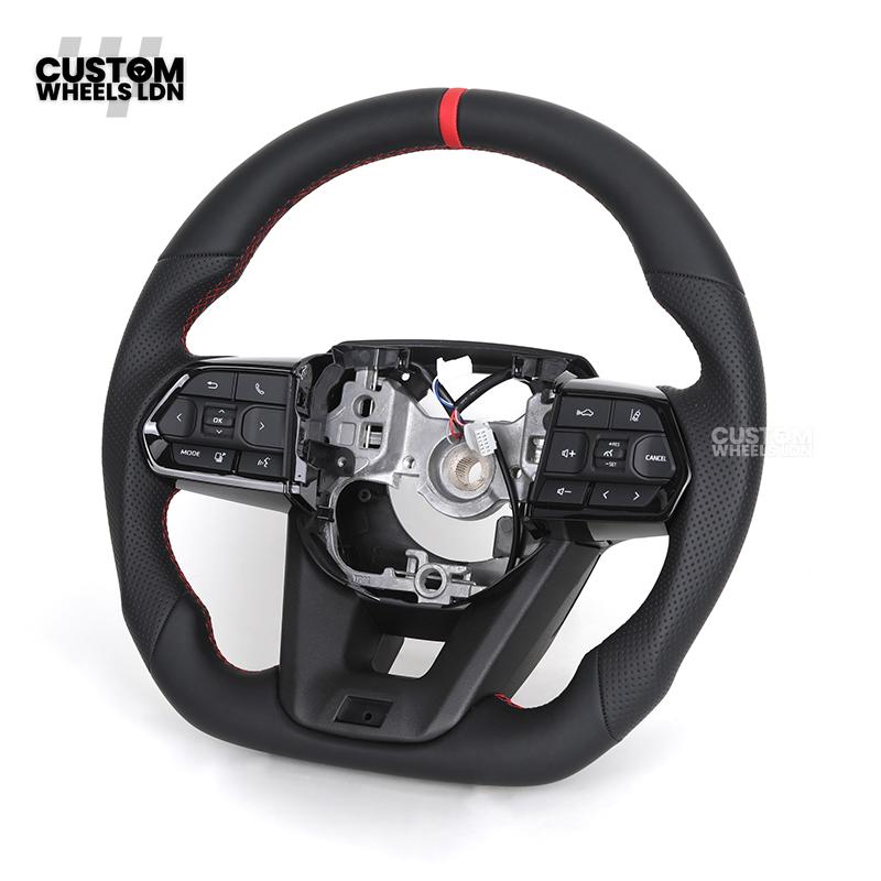 Toyota Custom GR Steering Wheel – Flat Bottom, Perforated Leather, Red Stitching, GR Badge | Fits Hilux GR Sport, Revo, Auris + More | Plug & Play | Complete Custom Spec Available | Upgrade for Older Models