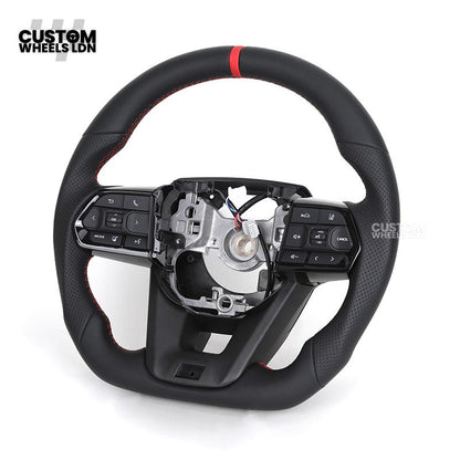 Toyota Custom GR Steering Wheel – Flat Bottom, Perforated Leather, Red Stitching, GR Badge | Fits Hilux GR Sport, Revo, Auris + More | Plug & Play | Complete Custom Spec Available | Upgrade for Older Models