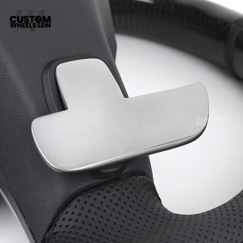 Mercedes Custom Steering Wheel | AMG Style Carbon & Leather | Full Black with Silver Trim | Complete Retrofit for Older Models | Fits W204 W212 W218 + more