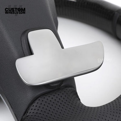 Mercedes Custom Steering Wheel | AMG Style Carbon & Leather | Full Black with Silver Trim | Complete Retrofit for Older Models | Fits W204 W212 W218 + more
