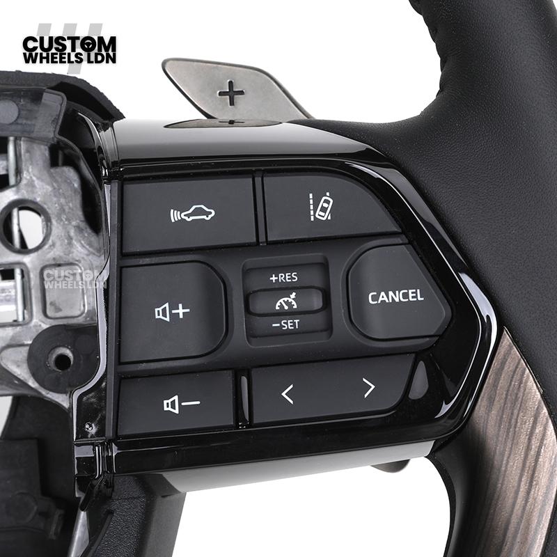 Toyota Custom Steering Wheel – Dark Woodgrain Trim, Perforated Leather, OEM Shape with Paddles | Fits Camry, Auris, Corolla, RAV4 + More | Plug & Play Upgrade | Ideal for Daily Use or Executive Builds