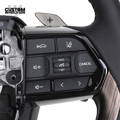 Toyota Custom Steering Wheel – Dark Woodgrain Trim, Perforated Leather, OEM Shape with Paddles | Fits Camry, Auris, Corolla, RAV4 + More | Plug & Play Upgrade | Ideal for Daily Use or Executive Builds