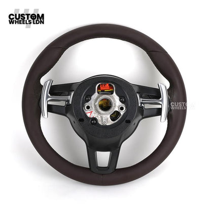 Porsche Custom Steering Wheel – Full Brown Leather | Fits 997, 991, Cayenne, Panamera (2000+ Plug & Play)