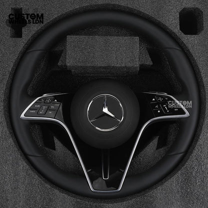 Mercedes Custom W223 Flat Bottom Steering Wheel – Smooth Black Leather, Gloss Black Trim, Touch Control Buttons | Fits S-Class W223, GLE, GLS, E-Class W213 Facelift + more | Plug & Play | With Airbag | Retrofit Upgrade for Older Models Available
