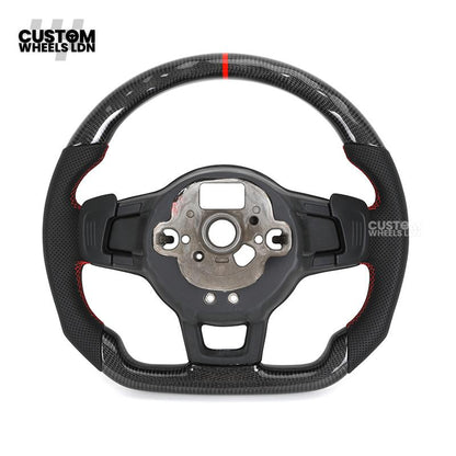Volkswagen MK7 Custom Steering Wheel – Carbon Fibre with Red Centre Stripe, Perforated Leather Grips | Fits Golf GTI, R, Scirocco + more | Plug & Play