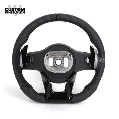 Mercedes Custom AMG Flat Bottom Steering Wheel – Black Leather, Smooth Top & Bottom, Piano Black Trim, Touch Control Buttons, AMG Badge | Fits C-Class, E-Class, CLS, GLC, GLE, G-Class + more | Plug & Play | Retrofit Upgrade for Older Models