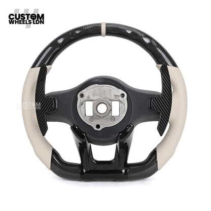 Mercedes Custom Steering Wheel | Piano Black & Carbon Fibre with Cream Leather & Beige Stripe | AMG Style | Complete Retrofit | Fits W205 W204 W212 W213 W218 + more