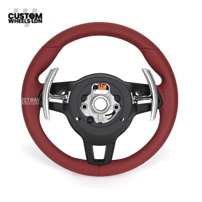 Porsche Custom Steering Wheel – Full Red Leather with Chrome Trim | Fits 997, 991, Panamera, Cayenne, Cayman (2000+ Plug & Play)