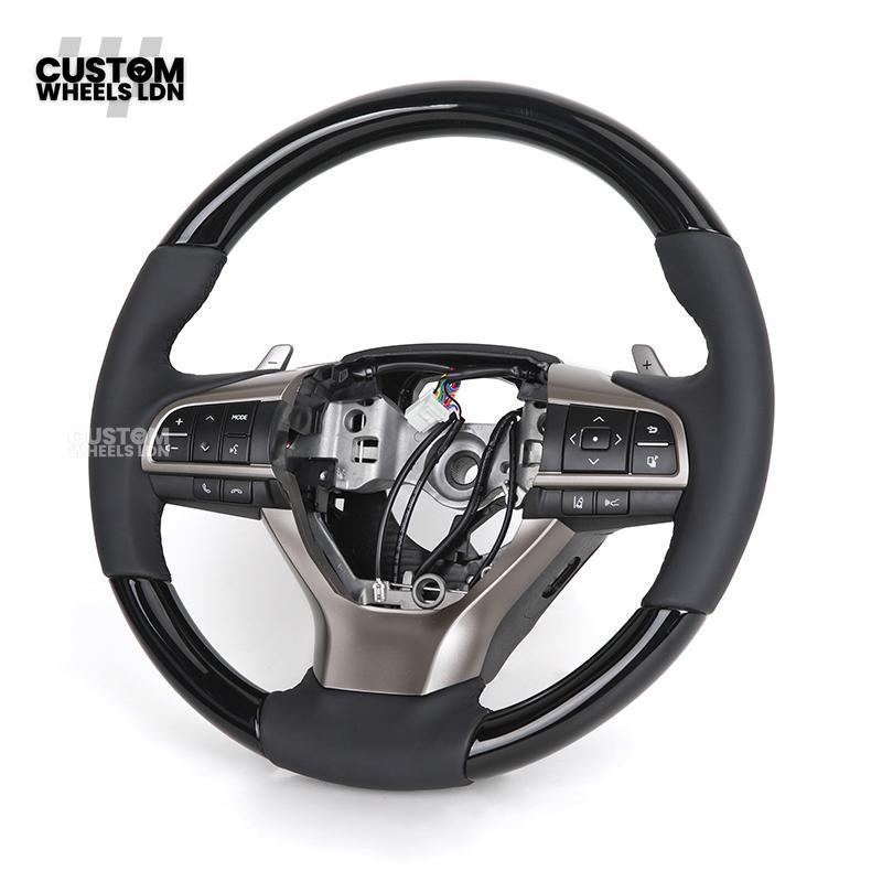 Lexus Custom Steering Wheel – Gloss Woodgrain & Matte Black Leather | OEM-Style Luxury Upgrade | Fits RX, GS, IS, NX, CT + More | Plug & Play | Comfort-Focused Premium Finish