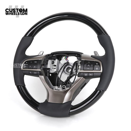 Lexus Custom Steering Wheel – Gloss Woodgrain & Matte Black Leather | OEM-Style Luxury Upgrade | Fits RX, GS, IS, NX, CT + More | Plug & Play | Comfort-Focused Premium Finish