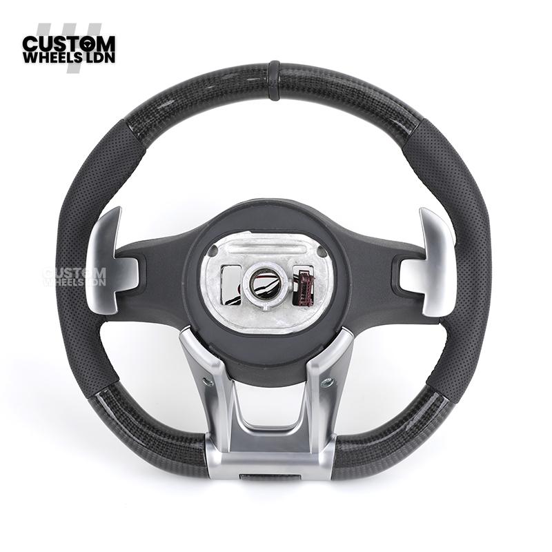 Mercedes Custom Steering Wheel | AMG Style Carbon & Leather | Full Black with Silver Trim | Complete Retrofit for Older Models | Fits W204 W212 W218 + more