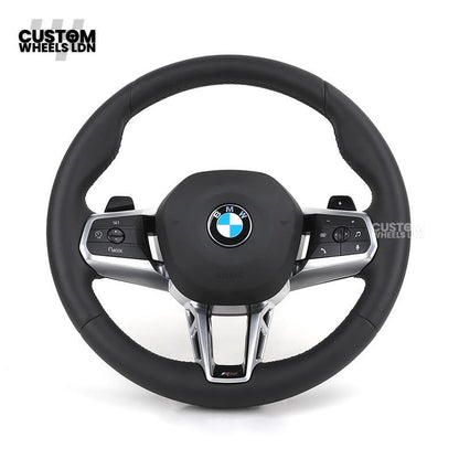 BMW i5 G60 2023 Steering Wheel – Smooth Black Leather, Silver Trim, Touch-Style Controls | Fits G60 5 Series, G70 7 Series, i5 + more | Plug & Play | Retrofit Upgrade for Older Models