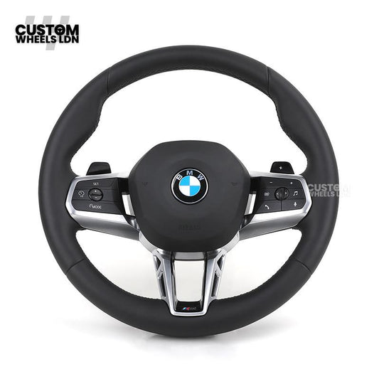 BMW i5 G60 2023 Steering Wheel – Smooth Black Leather, Silver Trim, Touch-Style Controls | Fits G60 5 Series, G70 7 Series, i5 + more | Plug & Play | Retrofit Upgrade for Older Models