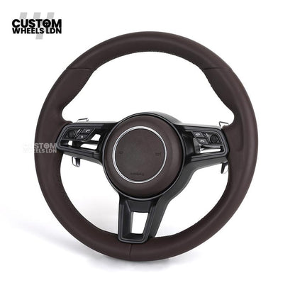 Porsche Custom Steering Wheel – Full Brown Leather | Fits 997, 991, Cayenne, Panamera (2000+ Plug & Play)