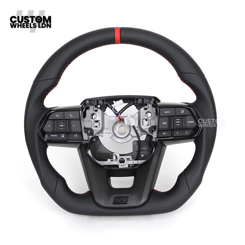 Toyota Custom GR Steering Wheel – Flat Bottom, Perforated Leather, Red Stitching, GR Badge | Fits Hilux GR Sport, Revo, Auris + More | Plug & Play | Complete Custom Spec Available | Upgrade for Older Models