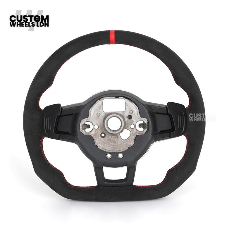 VW MK7 Custom Steering Wheel | Full Alcantara Wrap, Red Stitching & Stripe | Complete Plug & Play Wheel | Fits Golf MK7, GTI, R + more