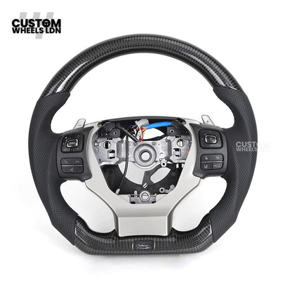 Lexus Custom Steering Wheel, Carbon Fiber Flat Bottom, Perforated Leather Grips, Paddle Cutouts | Fits CT, IS, GS, RX, NX + More | Sporty Retrofit Upgrade | Plug & Play | Built for Comfort & OEM Fitment