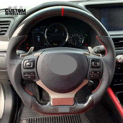 Lexus Custom Steering Wheel, Carbon Fiber Flat Bottom, Perforated Leather Grips, Paddle Cutouts | Fits CT, IS, GS, RX, NX + More | Sporty Retrofit Upgrade | Plug & Play | Built for Comfort & OEM Fitment
